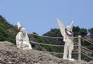 statues of deadalus and icarus in agia galini